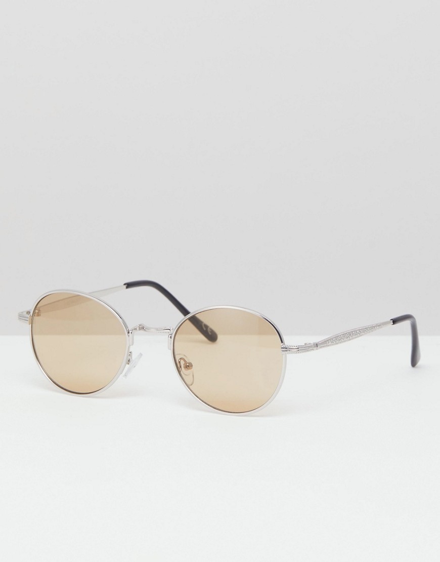 фото Серебристые круглые солнцезащитные очки с линзами янтарного цвета asos design-серебряный