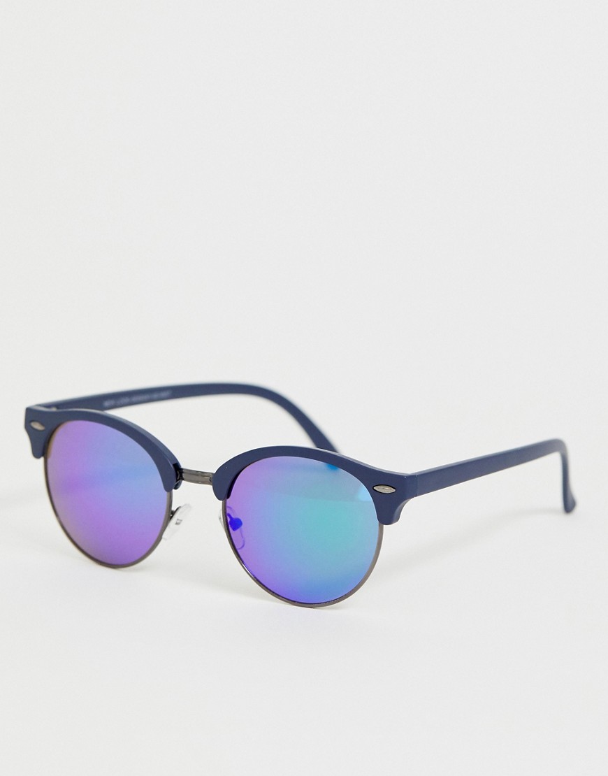 фото Серебристые круглые солнцезащитные очки с синими стеклами new look-синий