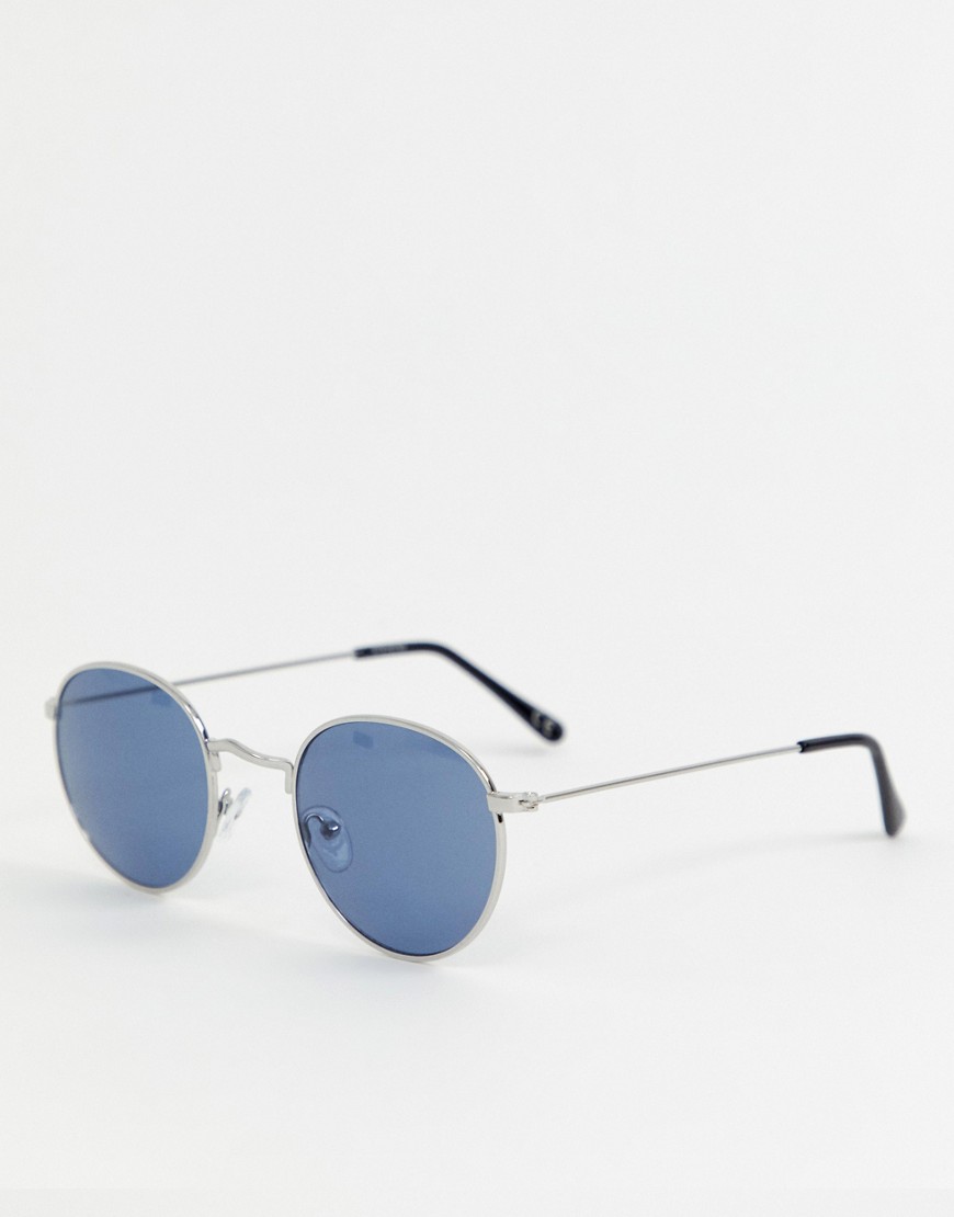 фото Серебристые круглые солнцезащитные очки с темно-синими стеклами asos design-серебряный
