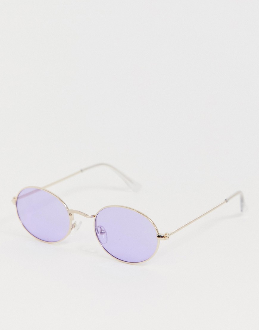 фото Серебристые металлические овальные солнцезащитные очки с сиреневыми стеклами asos design-золотой