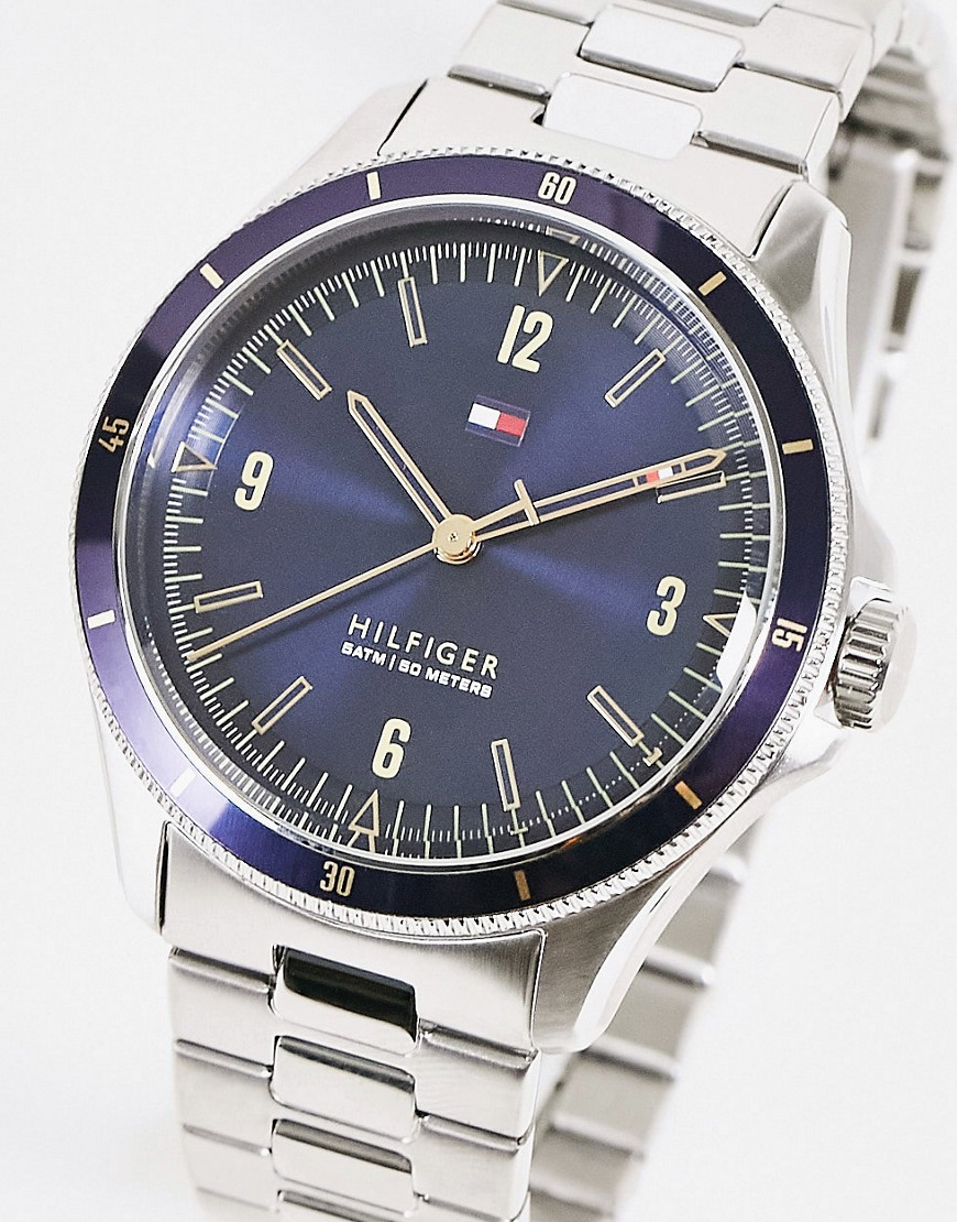 фото Серебристые мужские часы-браслет с синим циферблатом tommy hilfiger 1791902-серебристый