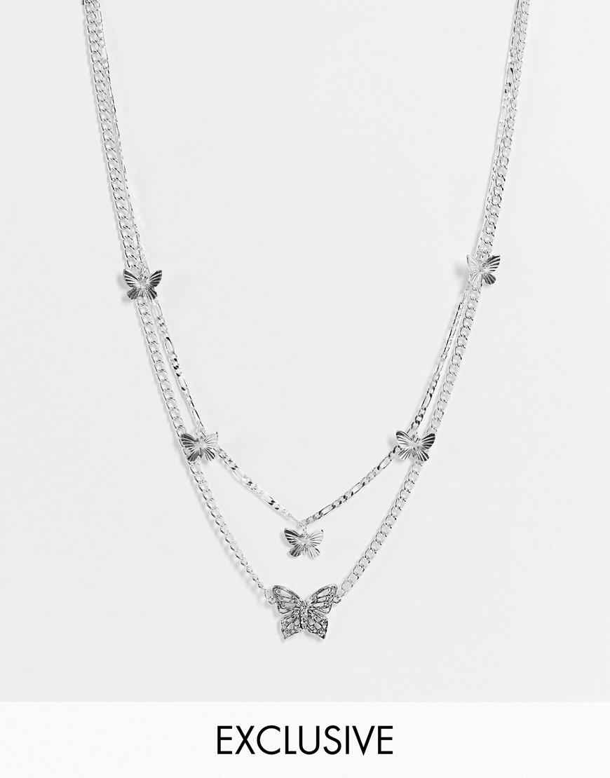   Asos Серебристые ожерелья с подвесками y2k в виде бабочек в стиле унисекс Reclaimed Vintage Inspired-Серебряный
