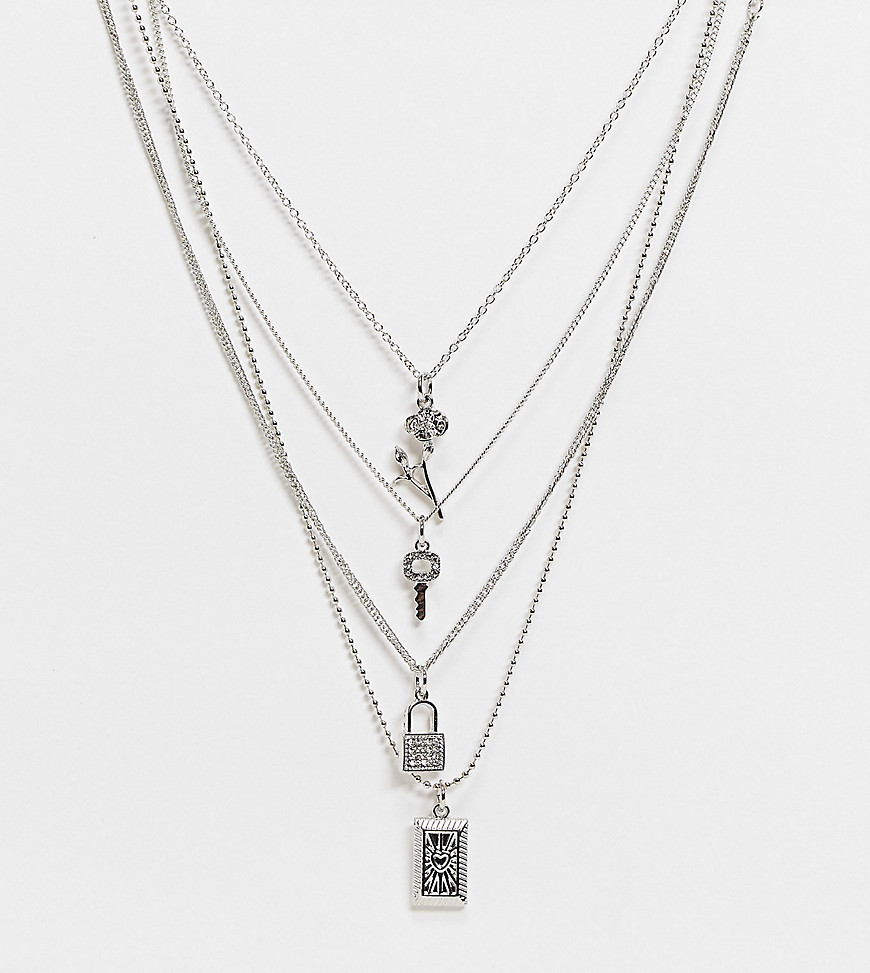 фото Серебристые ожерелья с винтажными подвесками в виде замка и ключа reclaimed vintage inspired-серебристый