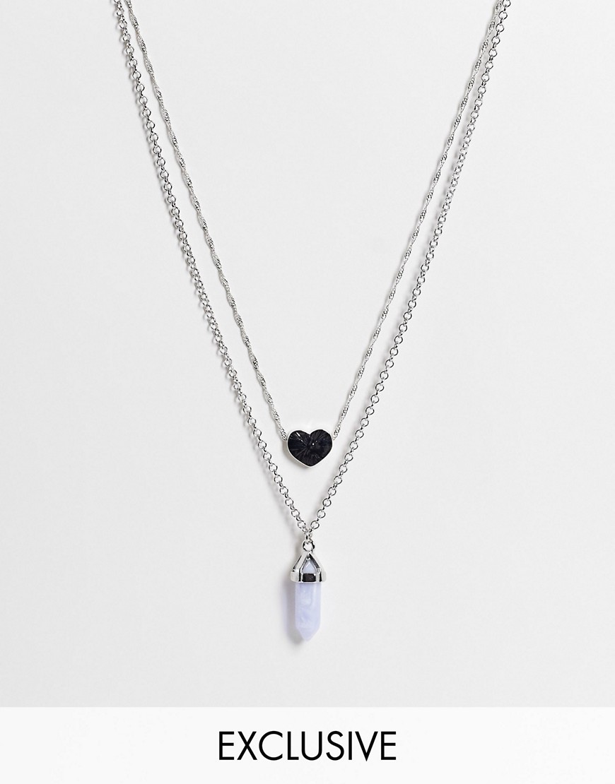 фото Серебристые ожерелья в стиле унисекс с сиреневым камнем и сердечком reclaimed vintage inspired-серебристый
