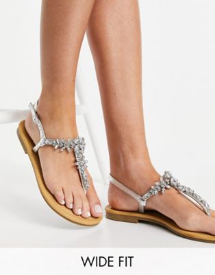 фото Серебристые сандалии с отделкой и перемычкой между пальцами glamorous wide fit-серебристый