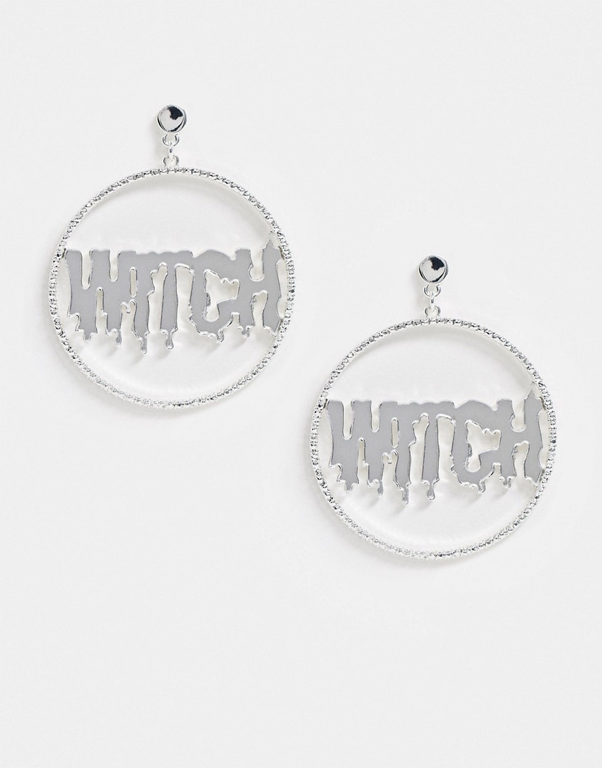 фото Серебристые серьги для хэллоуина с надписью \"witch\" monki-серебряный