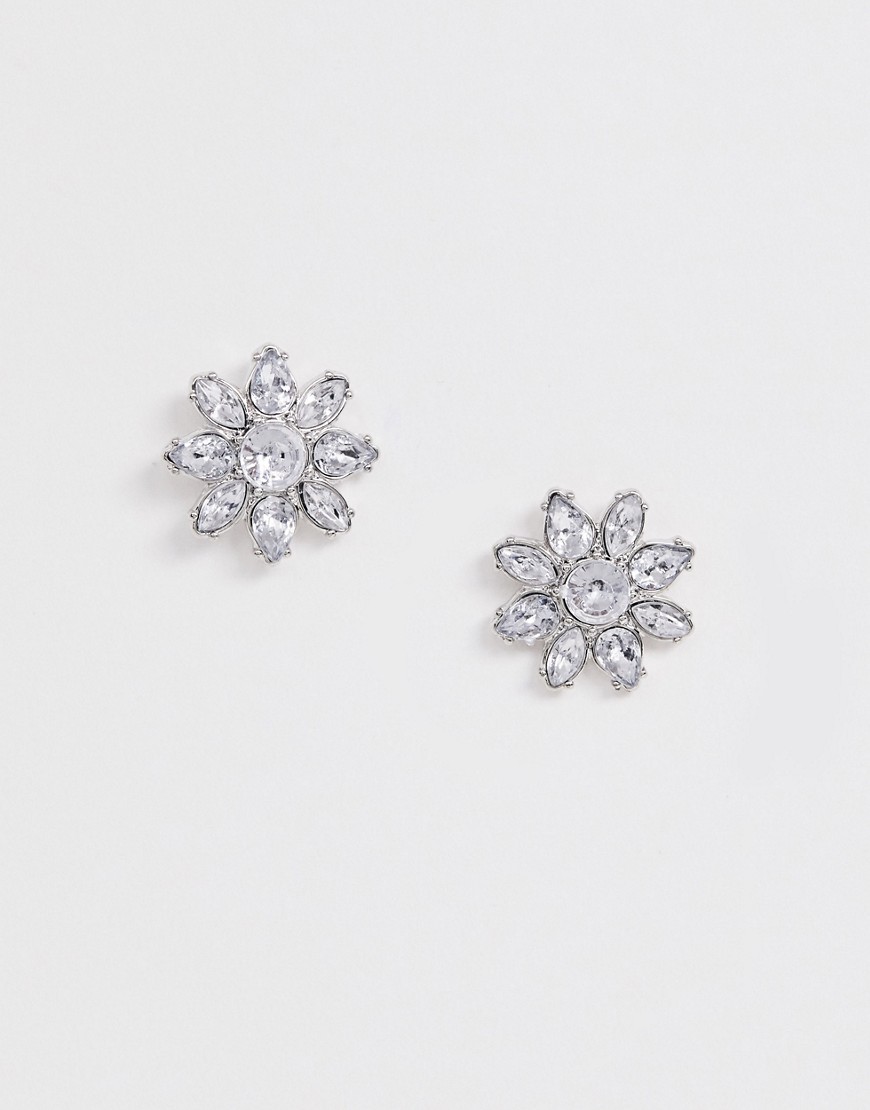 фото Серебристые серьги-гвоздики в виде цветка с кристаллами asos design-серебряный