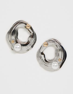 фото Серебристые серьги-кольца с искусственным жемчугом asos design-серебряный