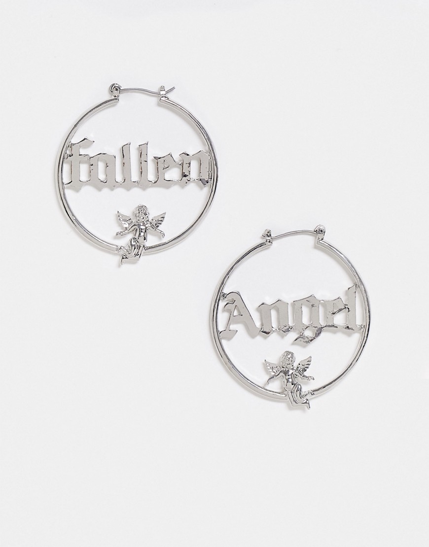 фото Серебристые серьги-кольца с надписью в готическом стиле asos design-серебряный