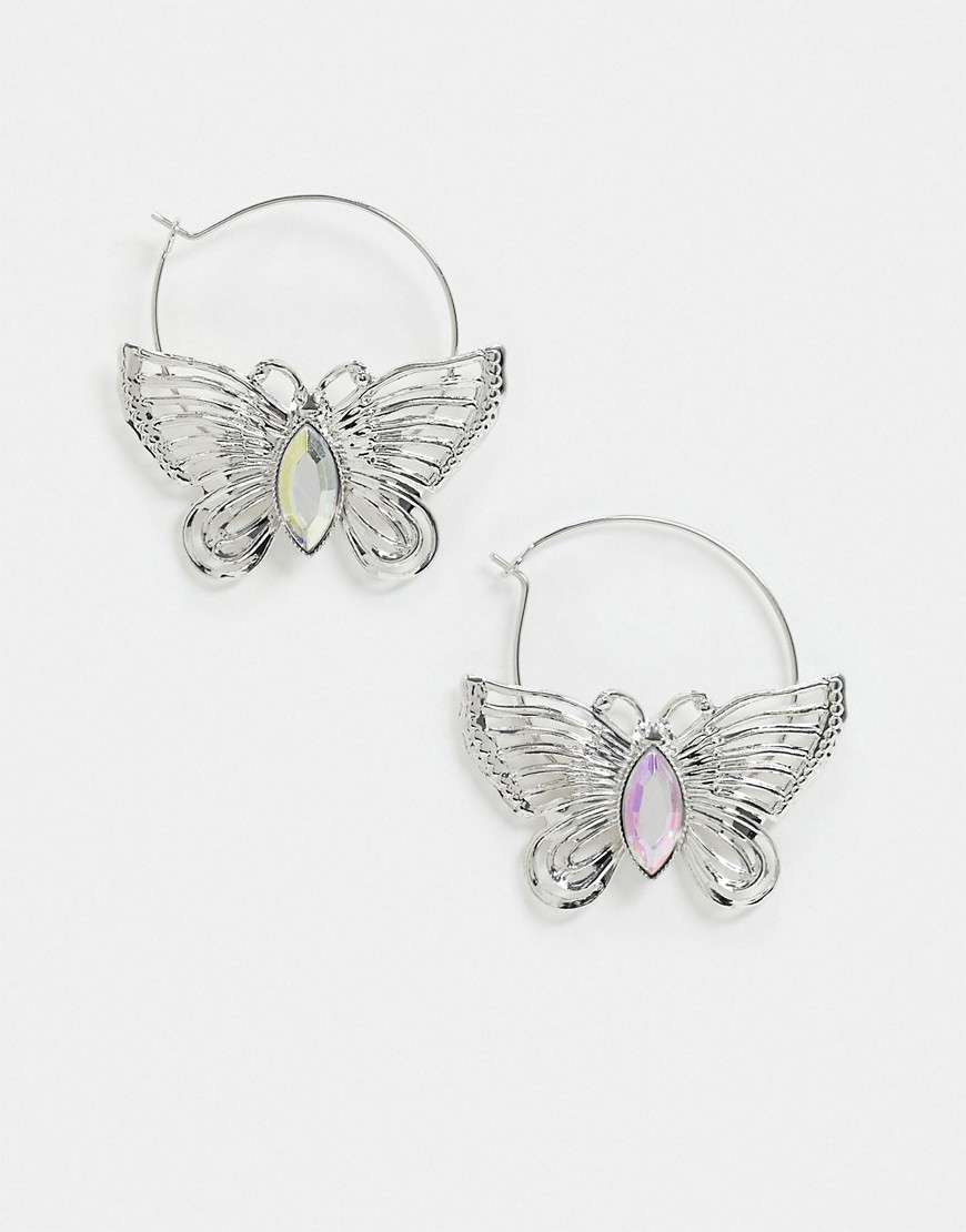 фото Серебристые серьги-кольца с отделкой в виде бабочек asos design-серебряный