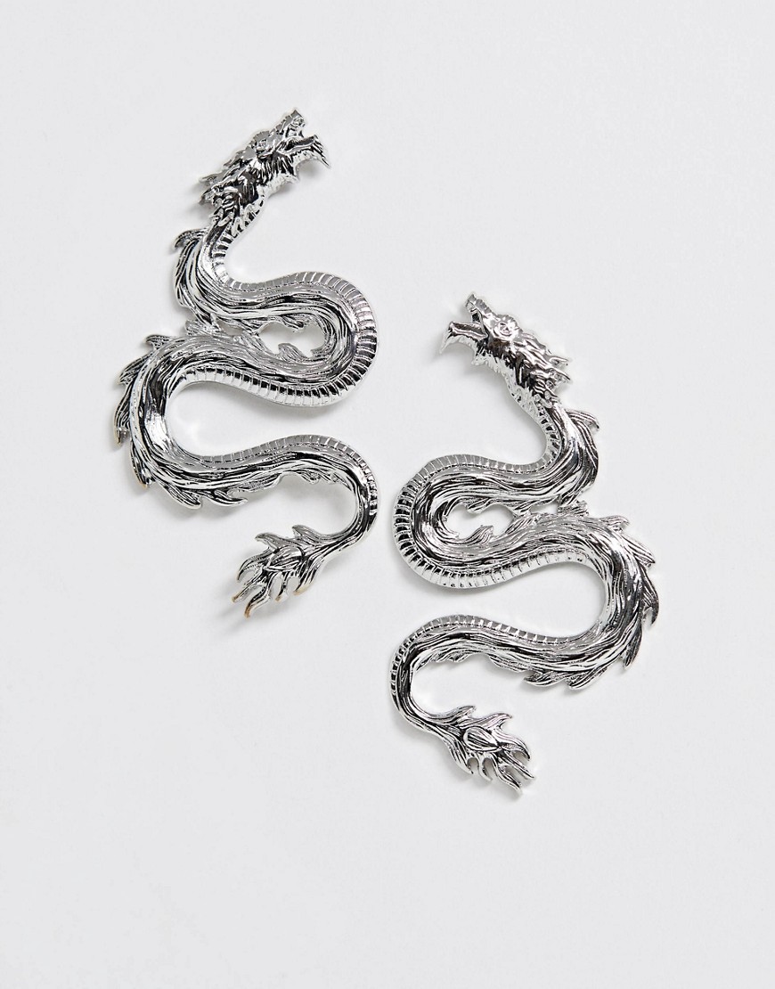 фото Серебристые серьги с дизайном в виде драконов asos design-серебряный
