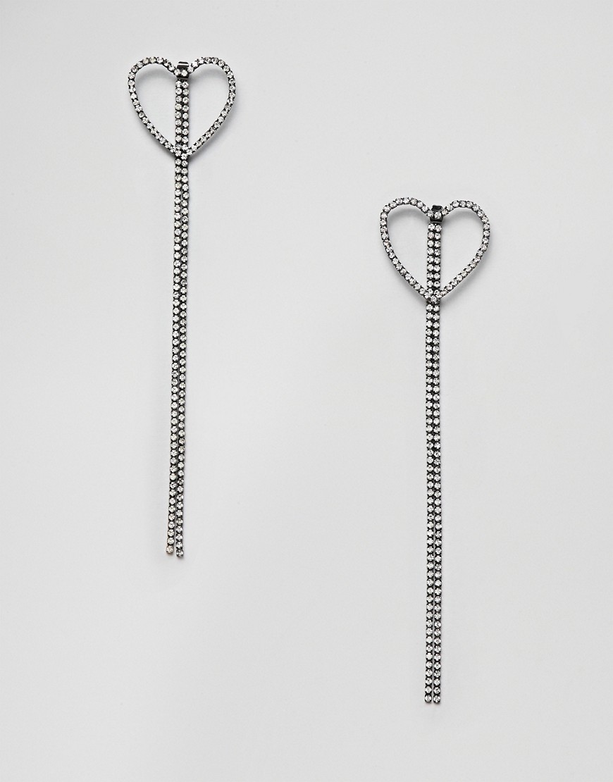 фото Серебристые серьги с дизайном в виде сердец и отделкой камнями lipsy-серебряный