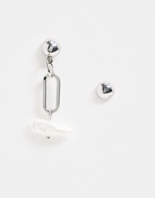 Серебристые серьги с искусственным жемчугом DesignB-Серебряный