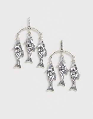 фото Серебристые серьги с подвесками в виде рыб sacred hawk-серебряный