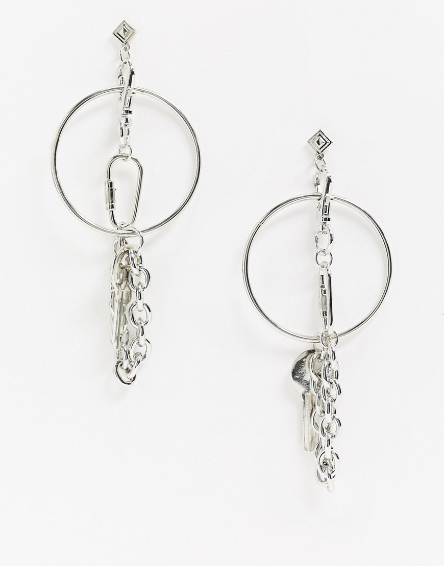 фото Серебристые серьги с цепочками и ключами asos design-серебряный