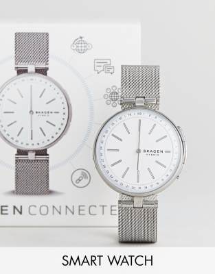 фото Серебристые смарт-часы с сетчатым браслетом skagen connected skt1400 signatur-серебряный