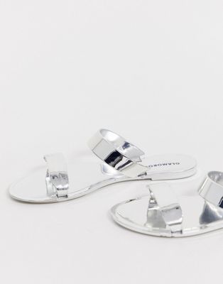 фото Серебристые зеркальные шлепанцы с двумя ремешками glamorous-серебряный