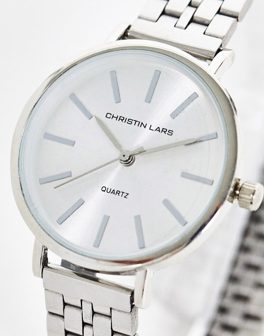 фото Серебристые женские часы с крупными звеньями на браслете christian lars-серебристый christin lars