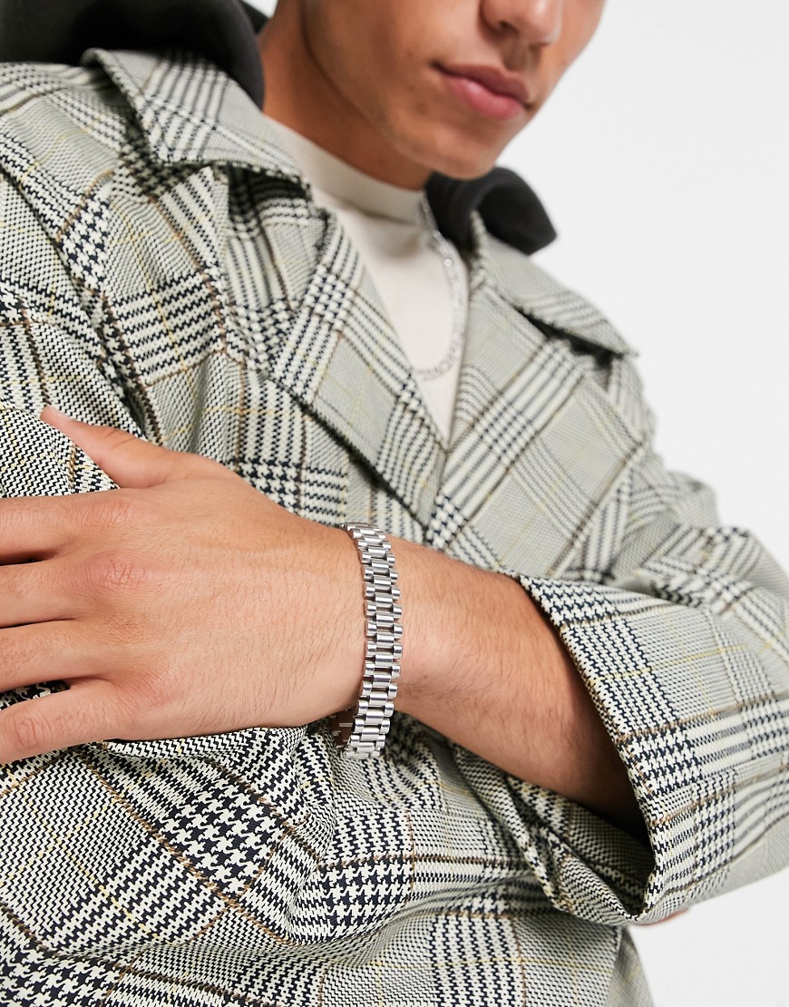 фото Серебристый браслет из нержавеющей стали в стиле браслета для часов asos design-серебряный