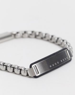 фото Серебристый браслет-цепочка с подвеской-жетоном hugo boss-серебряный