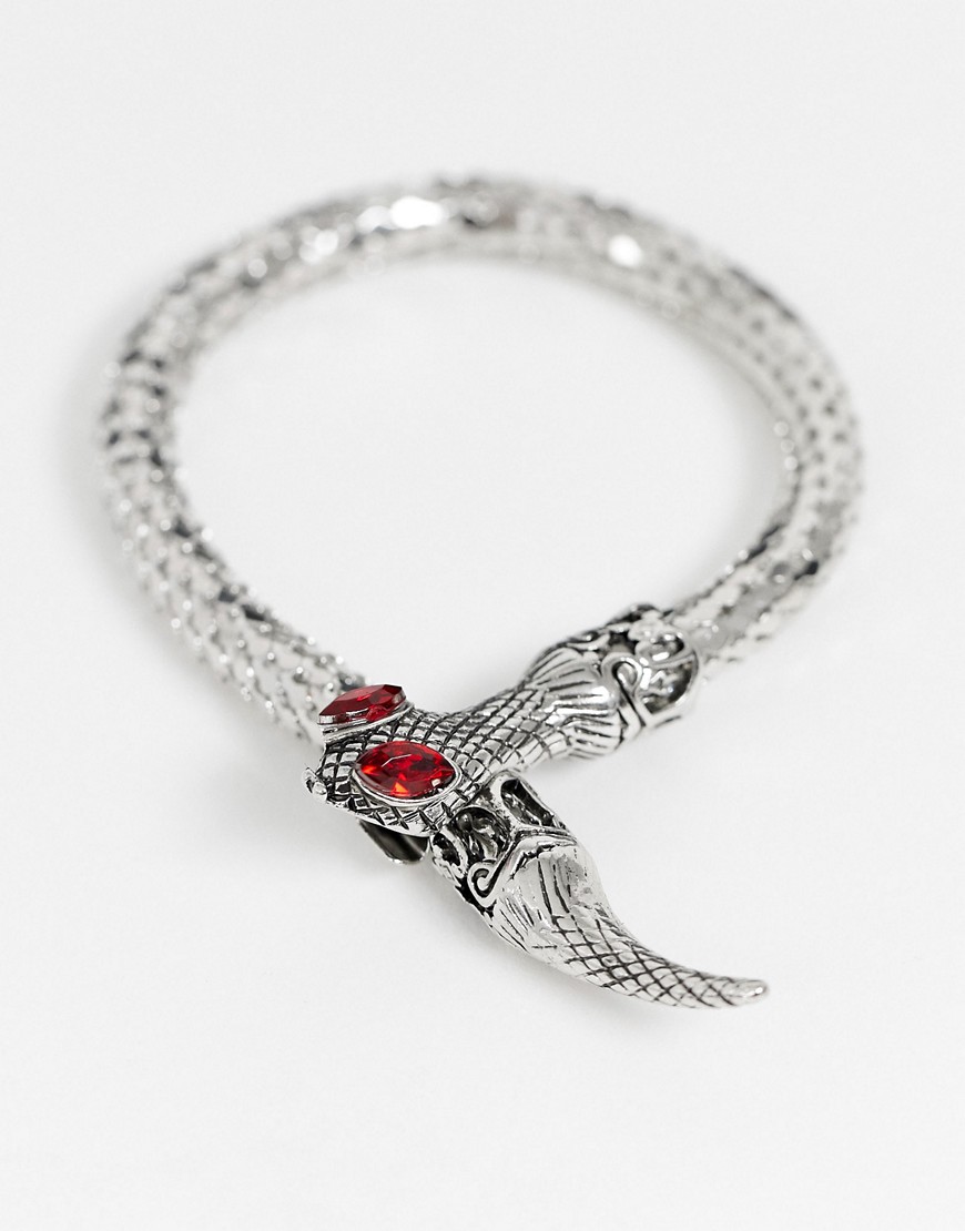фото Серебристый браслет в виде змеи asos design-серебряный