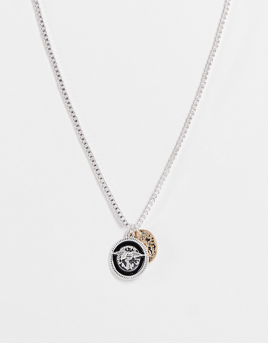 Ожерелья  Asos Серебристый двойной кулон в виде старинной монеты Icon Brand-Серебряный