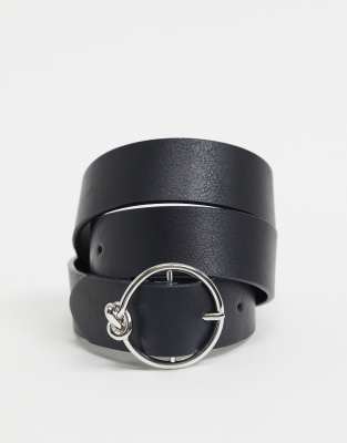Серебристый ремень для джинсов с круглой пряжкой и узлом ASOS DESIGN-Черный цвет