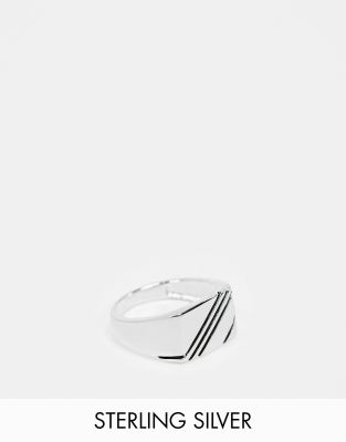 Серебряное кольцо-печатка с контрастной отделкой ASOS DESIGN-Серебристый
