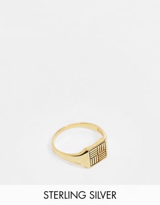 фото Серебряное кольцо-печатка с позолотой 14 кт asos design