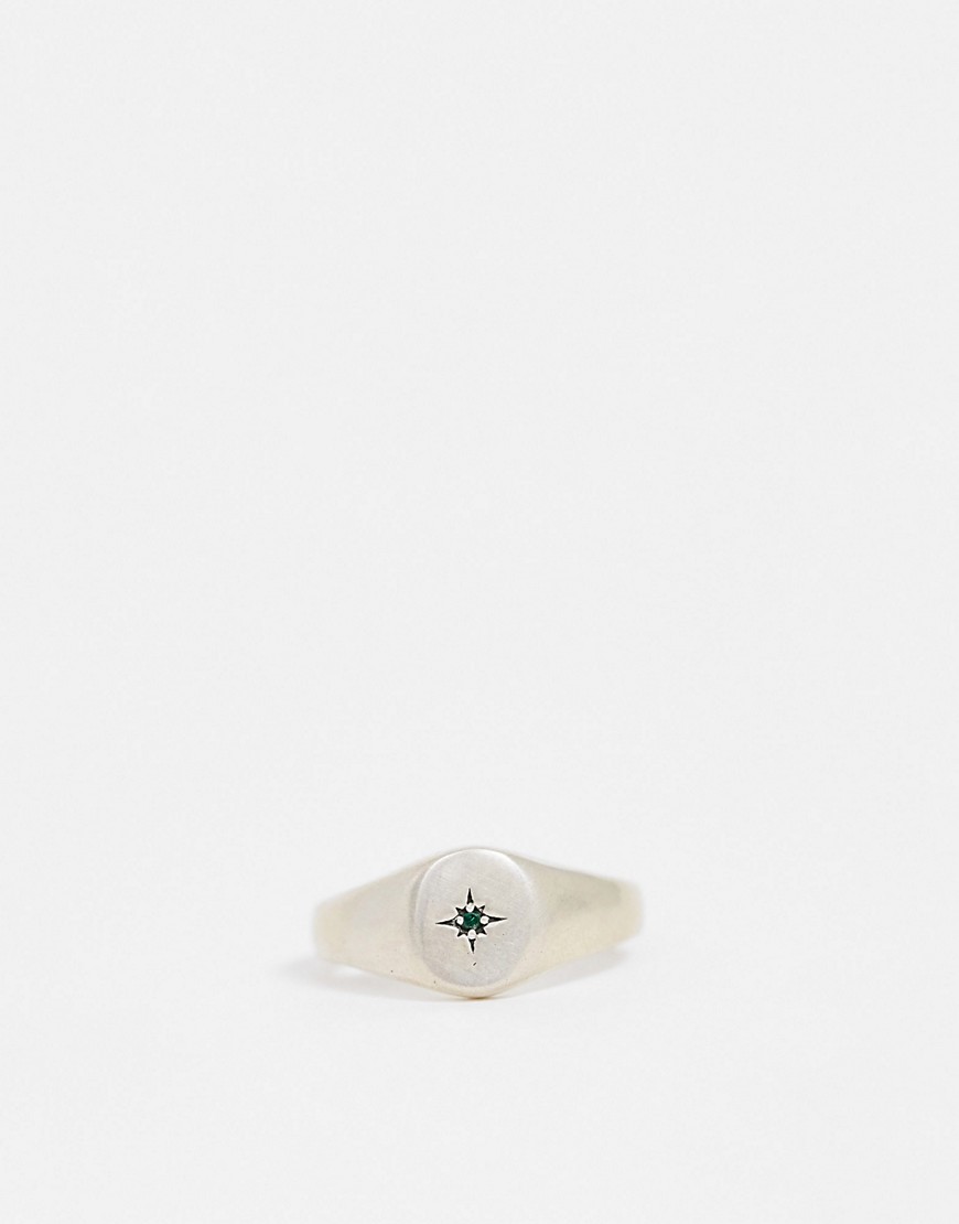 фото Серебряное кольцо-печатка с зеленым камнем serge denimes-серебряный