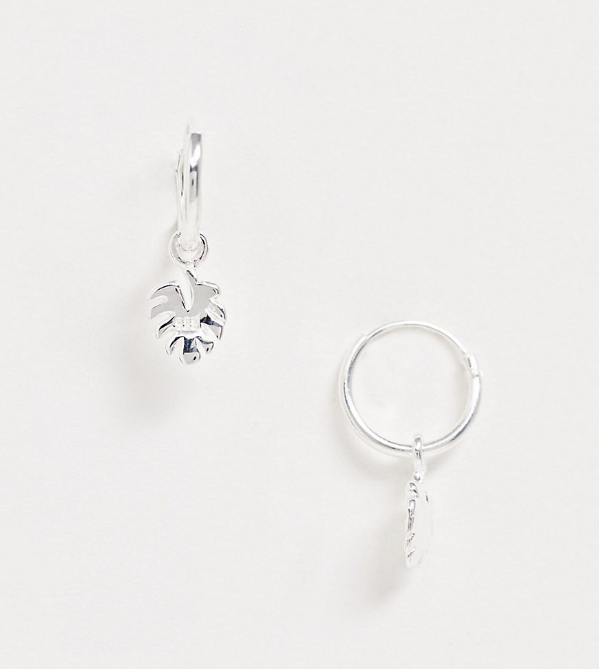 фото Серебряные серьги-кольца с подвесками-листиками asos design-серебряный