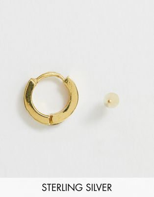 фото Серьга-кольцо в стиле хагги и серьга-гвоздик разных дизайнов из позолоченного серебра с кристаллами asos design-золотой
