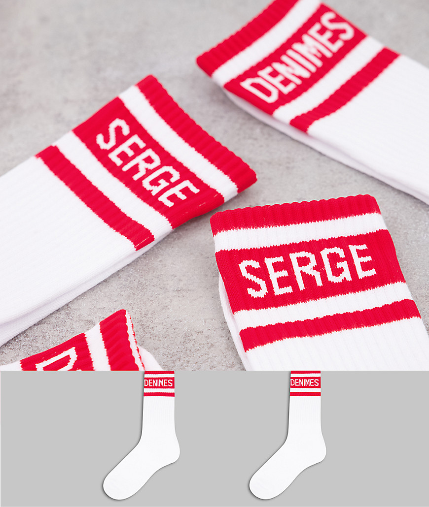 Serge DeNimes 2 pack logo socks in white