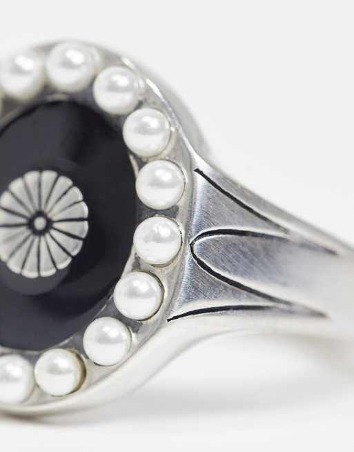 Serge DeNimes - Bague en argent massif gravée et ornée de perles, 2 de 4