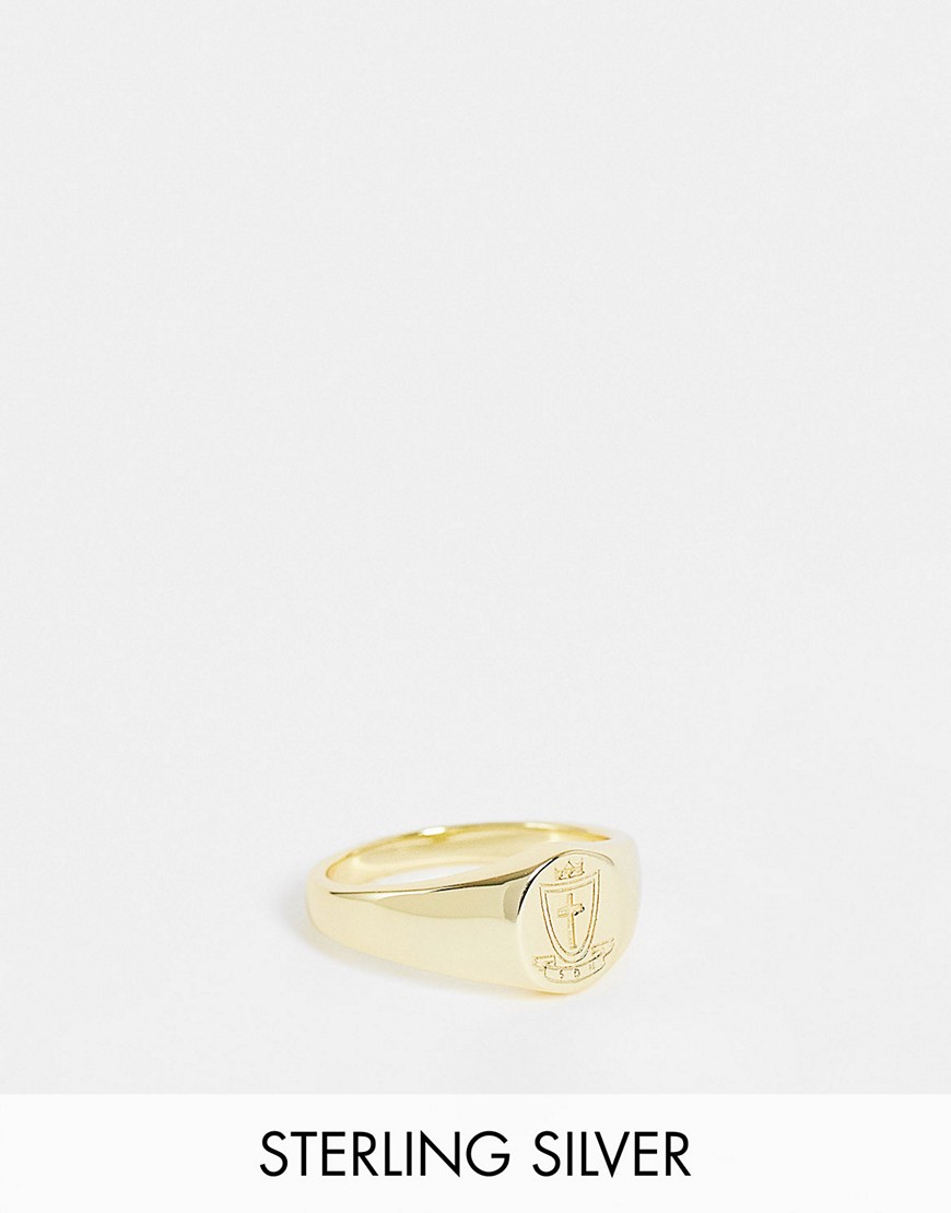 Serge DeNimes crest signet ring in gold plated sterling silver