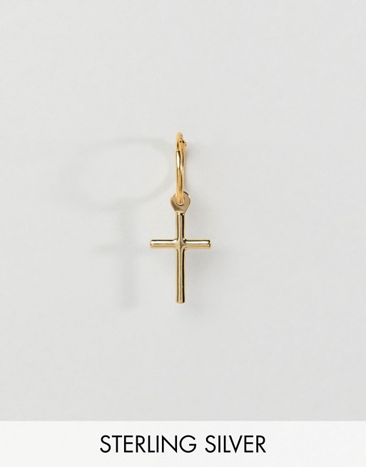 Serge DeNimes gold plated cross hoop earring in solid silver with gold plating