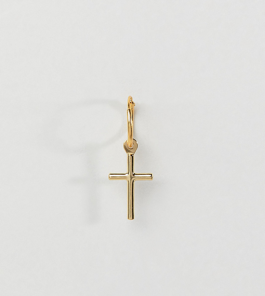 Serge DeNimes gold plated cross hoop earring in solid silver with gold plating