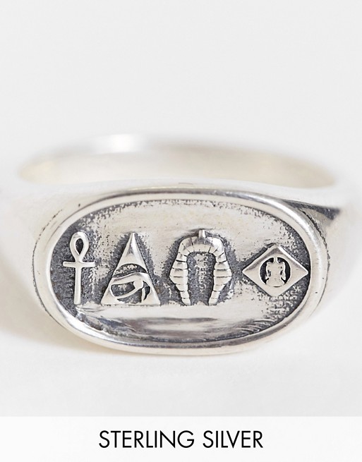 Serge DeNimes signet ring in silver with hieroglyph design