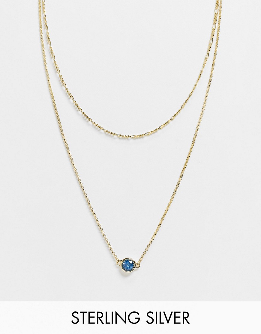 Serge DeNimes sterling silver gold plated layered neckchain with blue stone