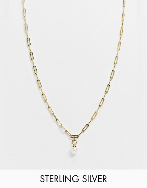 Serge DeNimes sterling silver gold plated oval link neckchain with pearl pendant