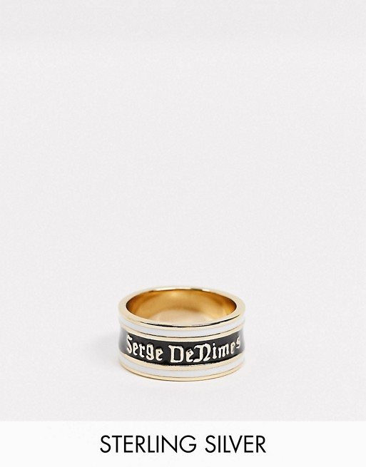 Serge DeNimes sterling silver gold plated ring with enamel and logo