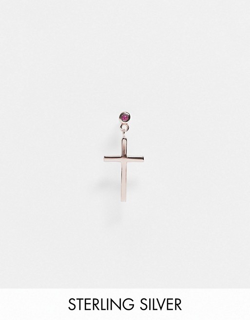 Serge DeNimes sterling silver rose gold plated cross drop earring with red stone