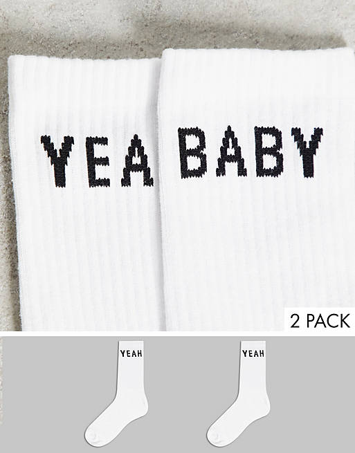 Serge DeNimes Yeah Baby 2 pack socks in white
