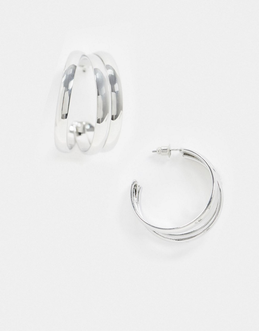 фото Серьги-кольца с 3 вставками miss selfridge-серебряный