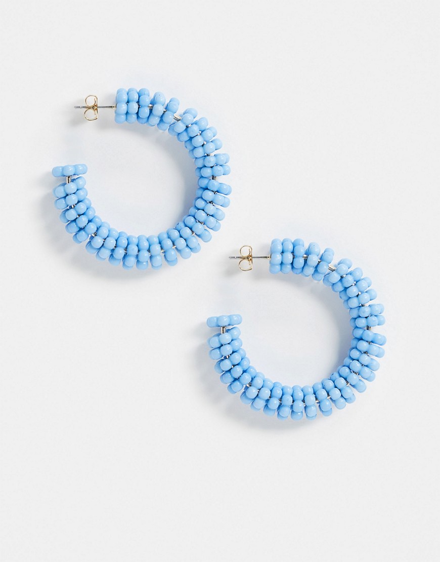 фото Серьги-кольца с отделкой синим бисером monki-синий