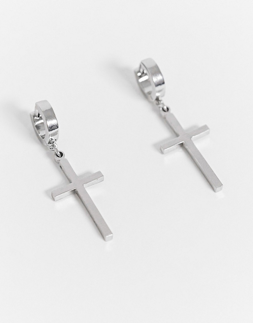 фото Серьги-кольца с подвесками-крестиками asos design-серебряный