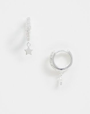 фото Серьги-кольца с подвесками-звездочками orelia-серебристый