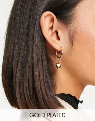 Серьги-кольца с подвеской в виде сердечка и позолотой 14 карат ASOS DESIGN-Золотистый
