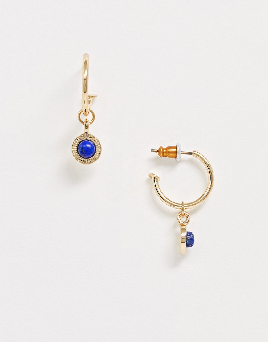 фото Серьги-кольца с полудрагоценными камнями asos design-золотой