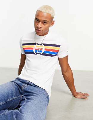 Sergio Tacchini Sergio Tacchini Adamo t-shirt with pastel chest stripe in cream-White